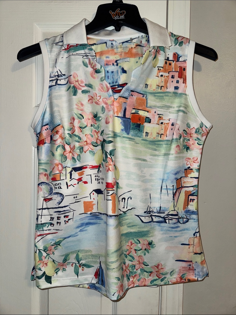Walter Hagen Coastal Watercolor Sleeveless Polo Tank - Pastel Print